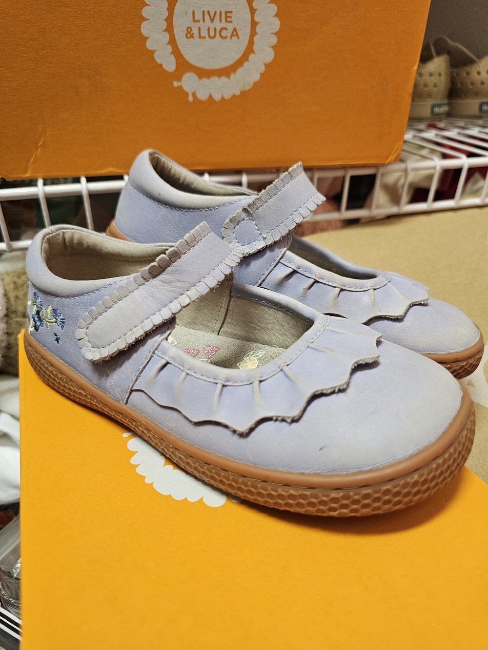 Livie & Luca Blue Floral Ruche Mary Jane Shoes